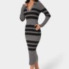 bebe1603_charcoal-black_2_9ce6f6f1-e0d9-404f-a1ff-332afd5796c1 Long Sleeve Collared Striped Knit Dress