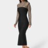 bebe2101_black_2_791cf37c-2e2f-4616-bd0b-4b310936c0be Long Sleeve Bandage Midi Dress with Crystal Mesh Combo