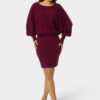 Scoop Neck Blouson Sweater Midi Dress