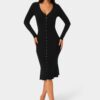 bebe2165_black_1_6bcd2ed0-6686-4be5-94ad-ffbd3fe85043 Button Front V-Neck Sweater Midi Dress